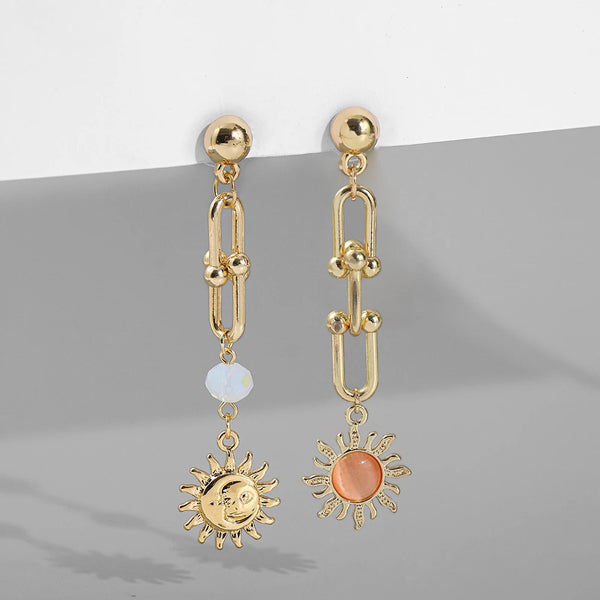 Gold U-Shape Link Chain Long Drop Earrings