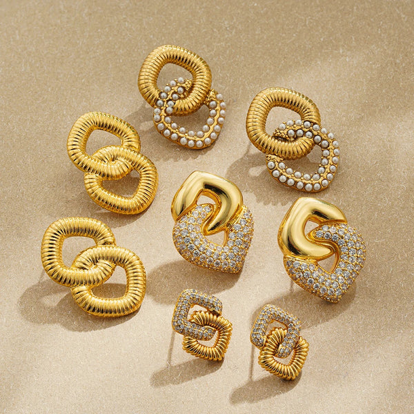 Pearl Zircon Texture Round Earrings