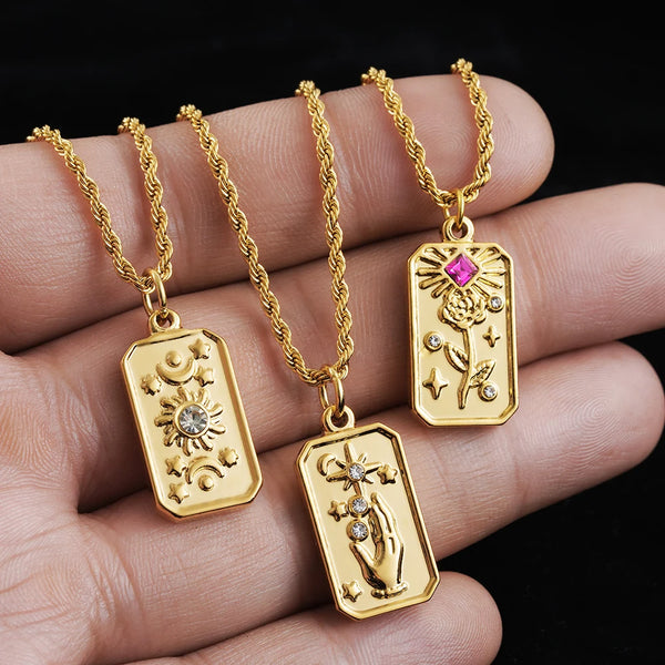 Stainless Steel Vintage Gold Plated Tarot Necklace
