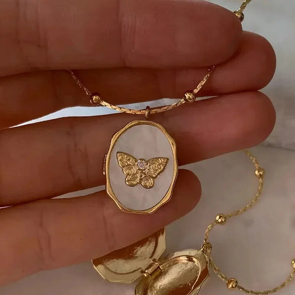 Vintage White Shell Butterfly Necklace