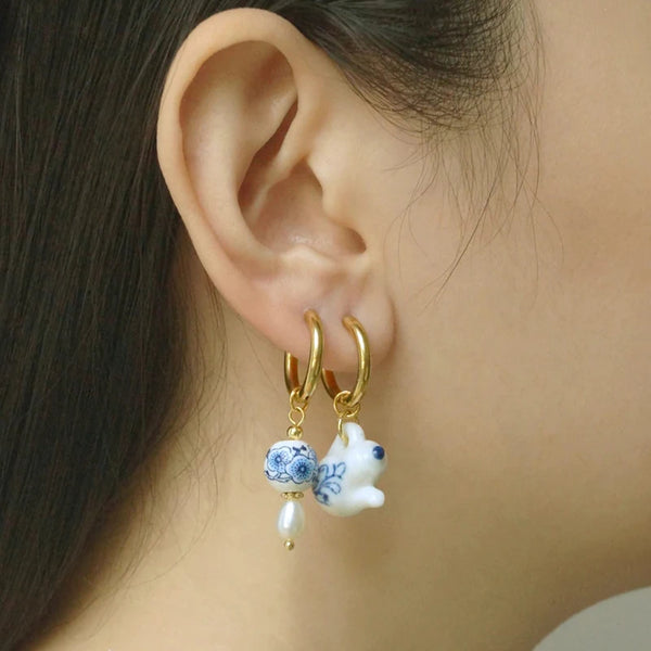 Vintage Flower Ceramic Drop Earrings