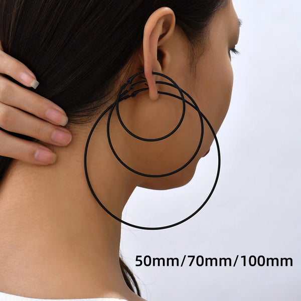 Oversize Black Circle Hoop Earrings