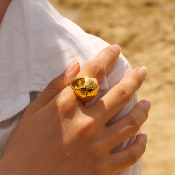 Golden Color Round Hammered Chunky Rings