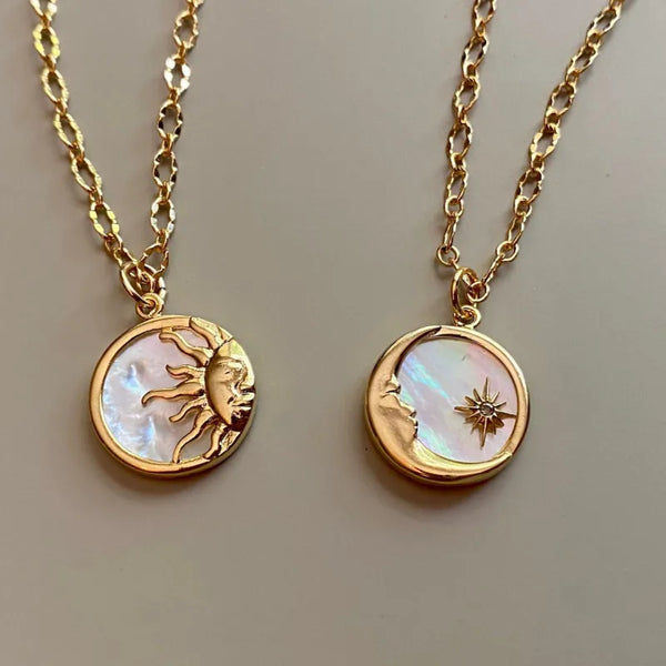 Vintage Sun and Moon Coin Pendant Necklace