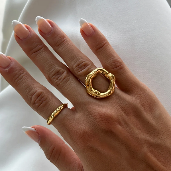 Vintage Gold Color Irregular Circle Hammered Rings