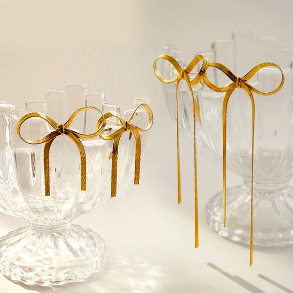 Long Short Snake Chain Bow Drop Earrings