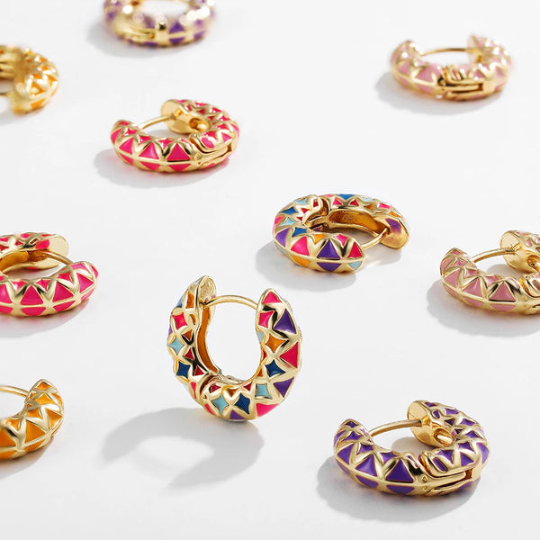 Colorful Enamel Geometric Round Circle Hoop Earrings
