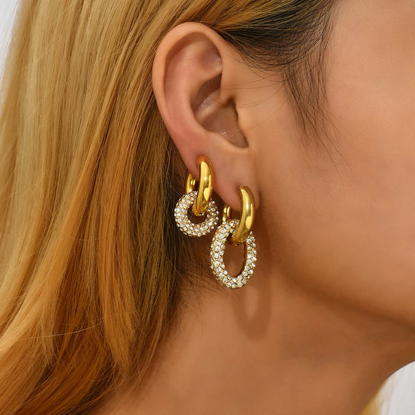 Luxury Cubic Zirconia Stainless Steel Hoop Earrings