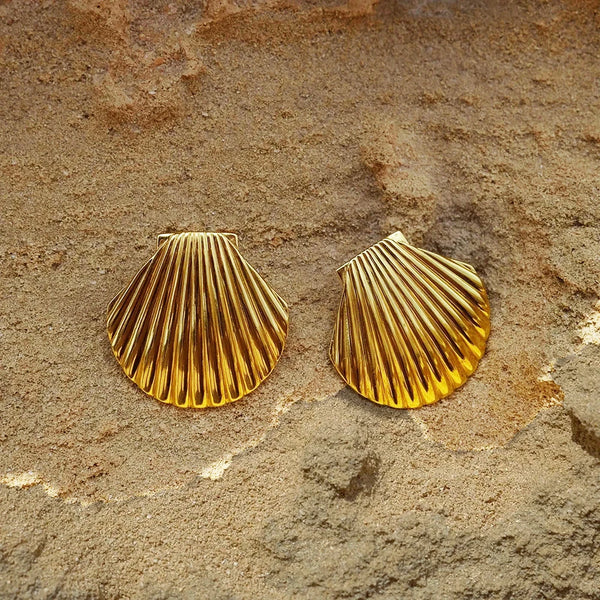 Gold Plated Textured Shell Earrings