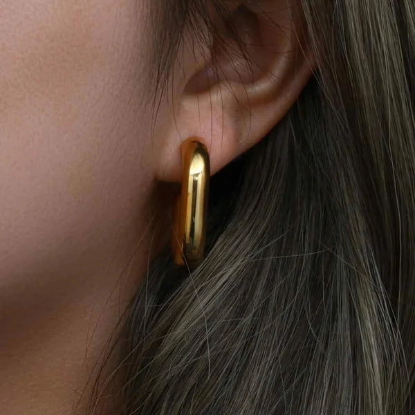 Smooth Gold Plated Chunky Hoop Earrings