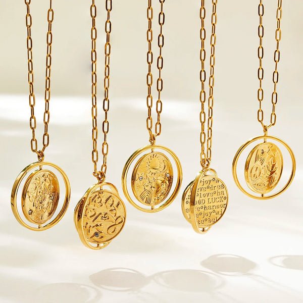 Rotating Sun Moon Signet Pendant Necklace