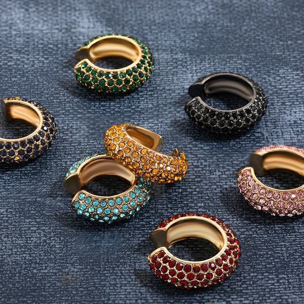 Multicolor rhinestone C shape Chunky Clip Earrings