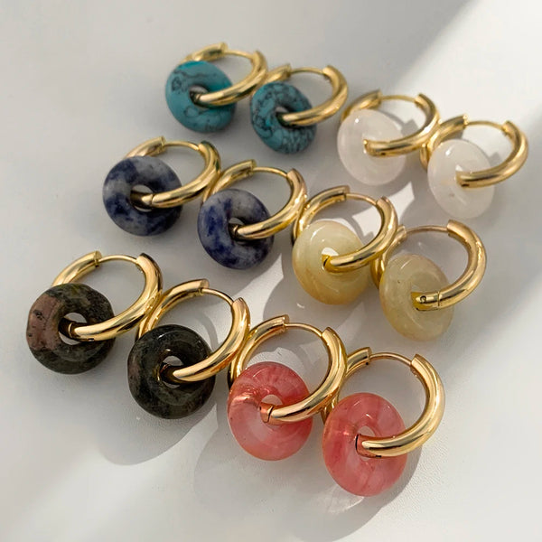 Round Circle Natural Stone Bead Earrings