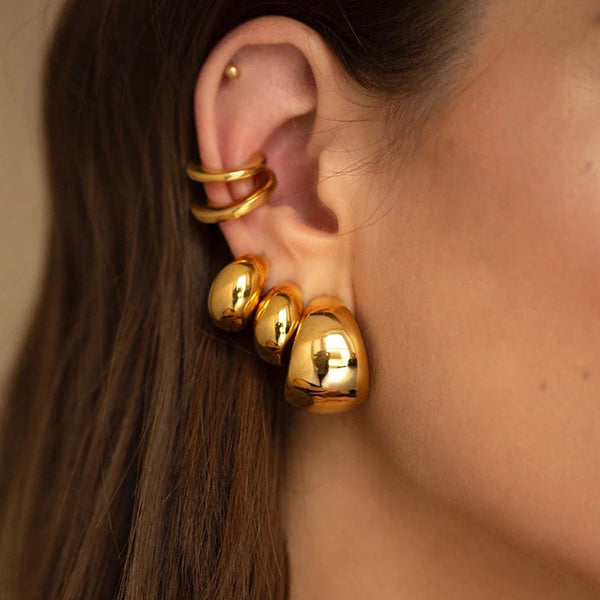 Gold Smooth Round Dome Chunky Hoop Earrings