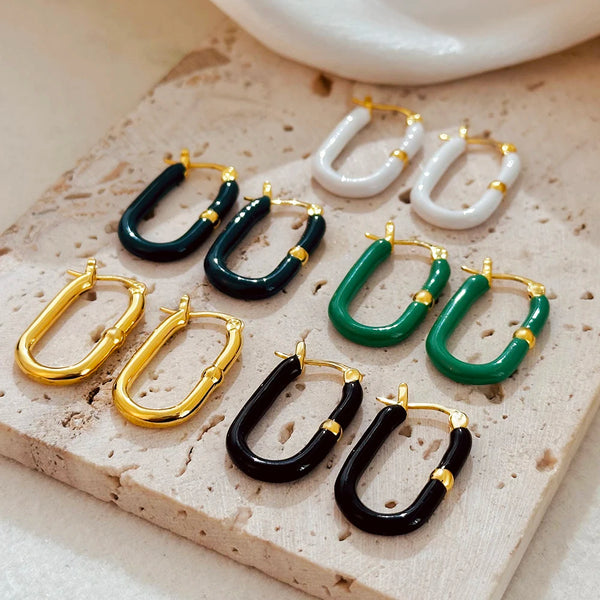 Enamel Color Geometric U Shape Hoop Earrings
