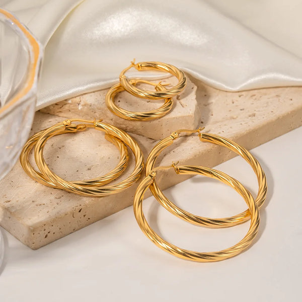 Vintage Twisted Hoop Earrings Set